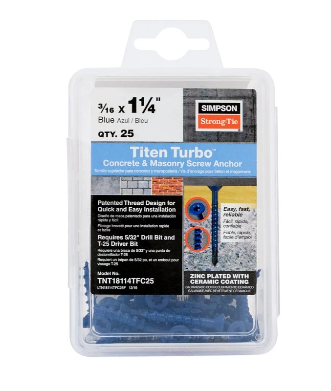 Titen Turbo Screw Anchor 3/16 X 1-1/4 Inch - Pack Of 25