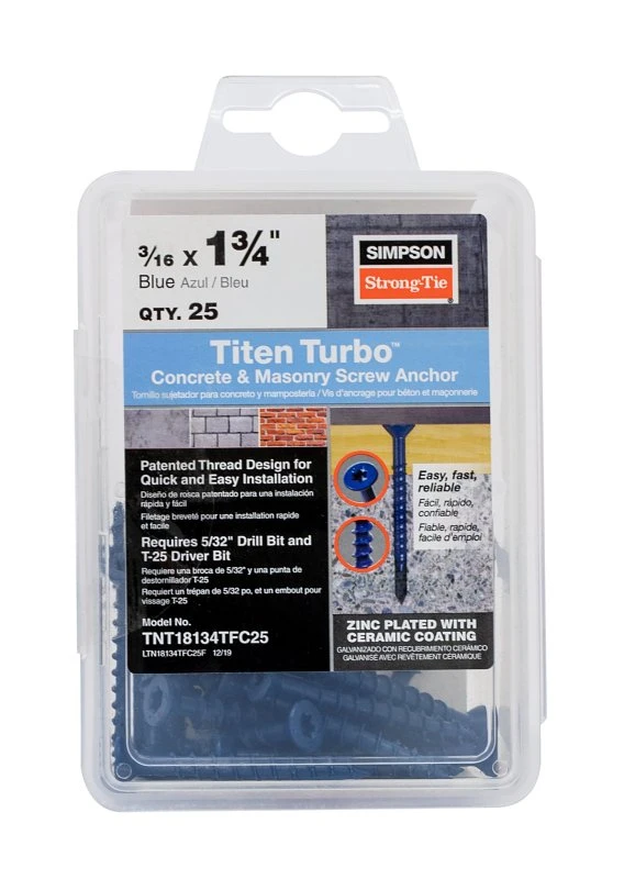 Titen Turbo Screw Anchor 3/16 X 1-3/4 Inch - 25 Pack