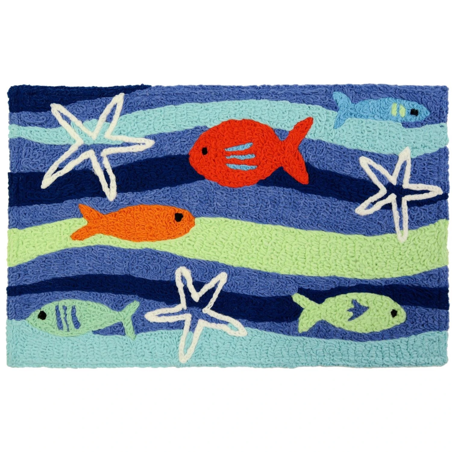 30 In. L X 20 In. W Multicolored Fish School Polyester Rug