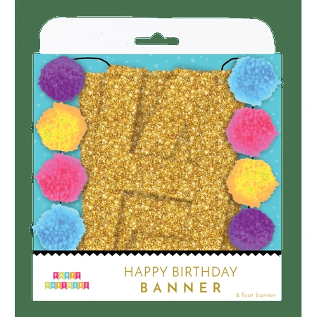 Pom-pom & Glitter Happy Birthday Banner - Festive Decoration For Celebrations