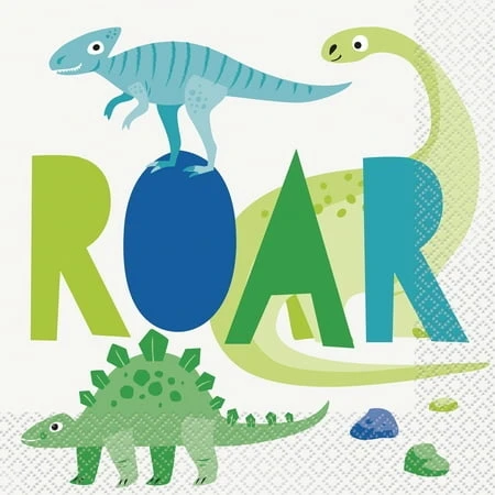 Blue & Green Dinosaur Paper Luncheon Napkins, 6.5 Inches, 16 Count