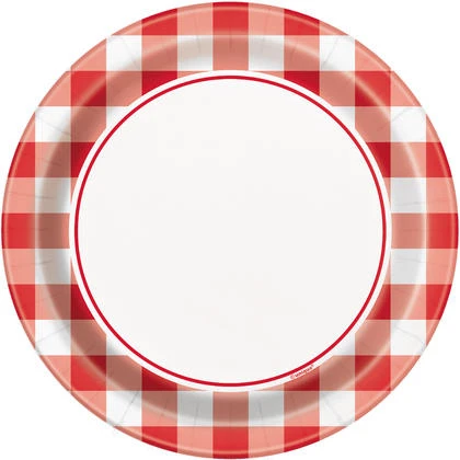 Assiettes à Dessert Rondes 7 Pouces Vichy Rouge - Ensemble De 8 Assiettes