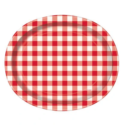 Assiettes Ovales En Papier Vichy Rouge, 8 Pièces, Design élégant Et Pratique