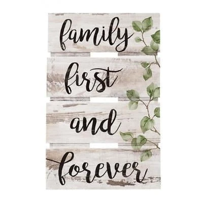Family First And Forever Distressed Wood Slat Sign, 10 Inches X 15.5 Inches