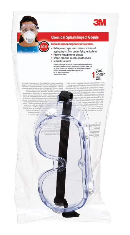 3M Chemical Splash Goggles Clear Lens Clear Frame