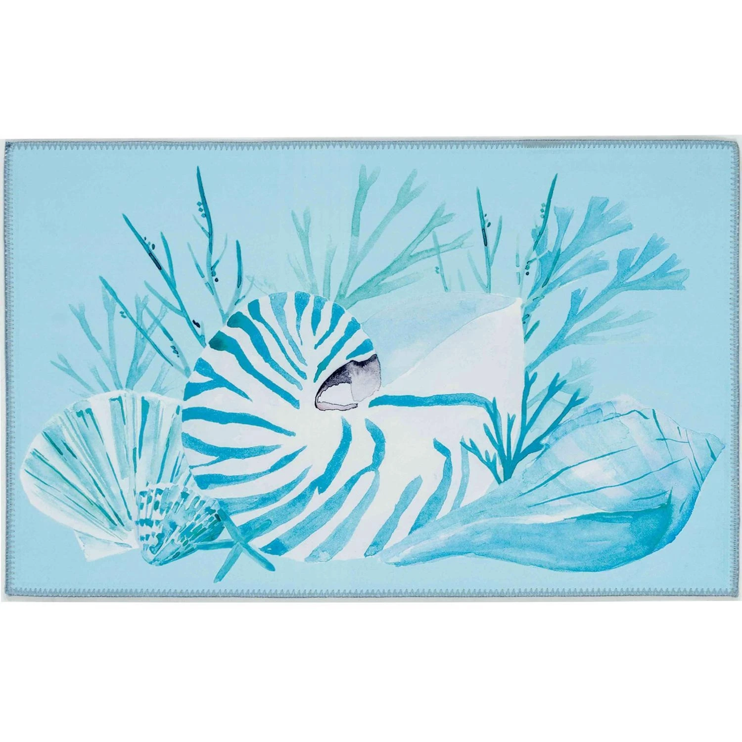 Olivia's Home 32 In. L X 22 In. W Blue/white Nautilus Coral Polyester Rug