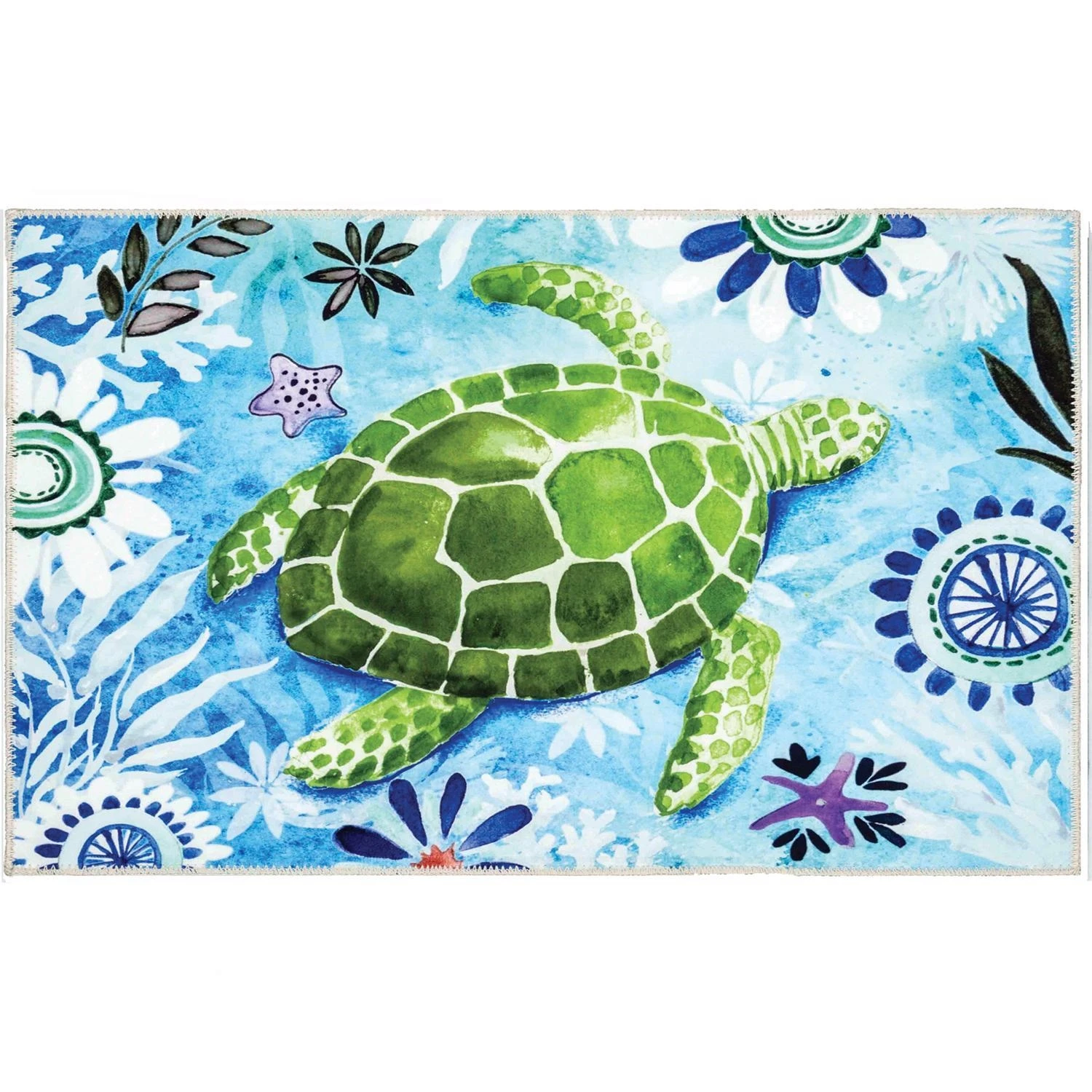 Olivia's Home 32 In. L X 22 In. W Multicolored Sea Creatures Polyester Rug