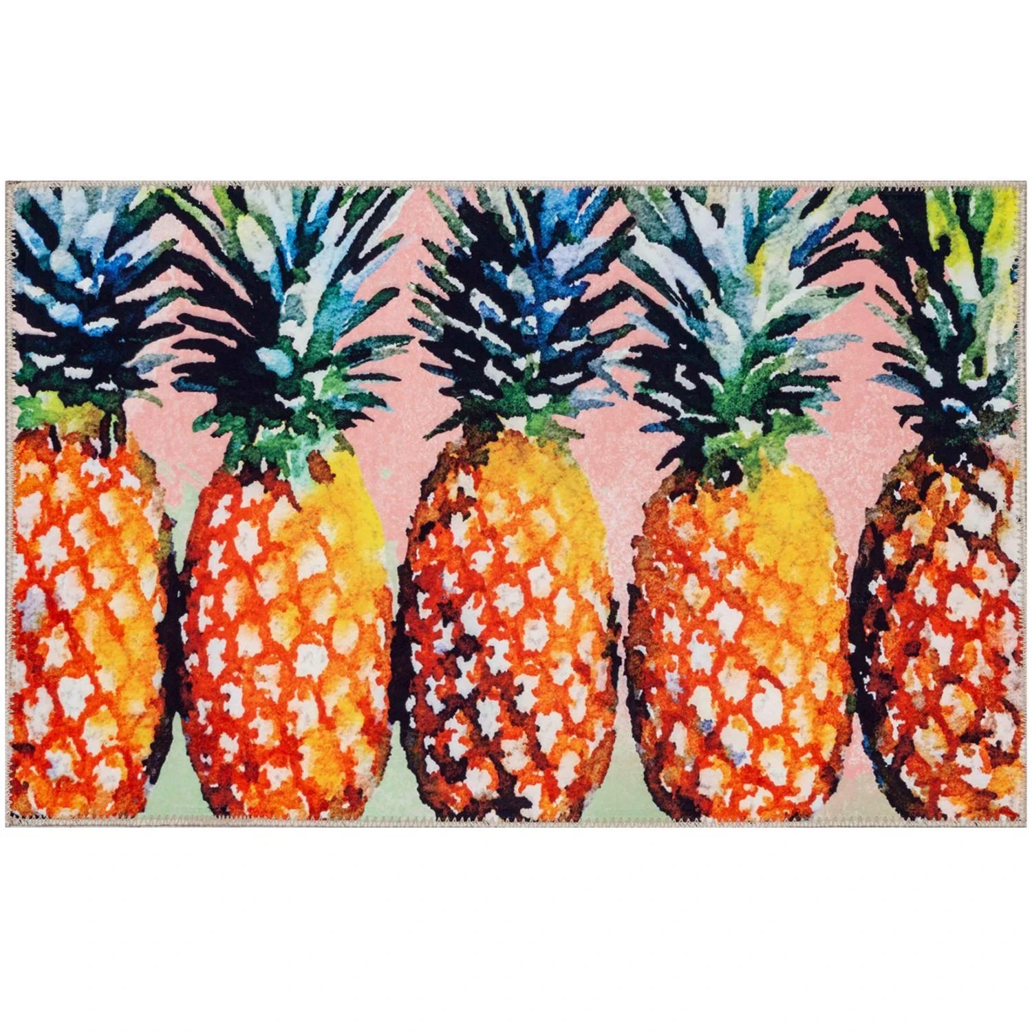 Olivia's Home 32 In. X 22 In. Multicolored Tropical Pineapples Polyester Rug