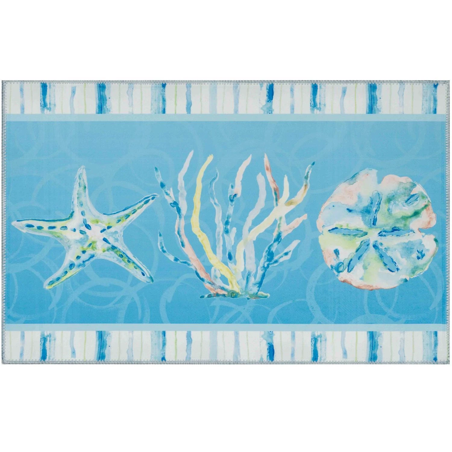 Olivia's Home 32 In. L X 22 In. W Multicolored Turquoise Sea Polyester Rug