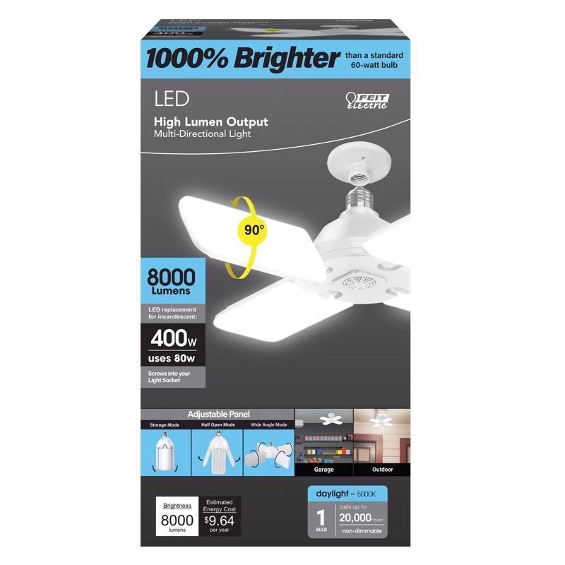 Feit Folding Panel E26 Medium Led Garage Bulb Daylight 400 Watt Equivalent