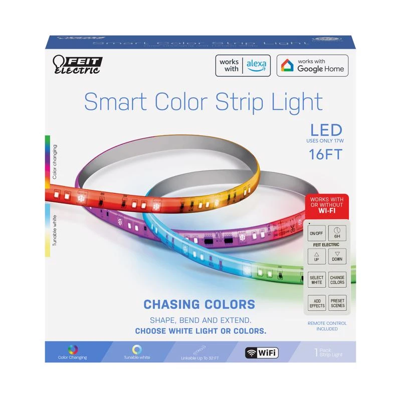 Feit 16 Ft Color Changing Plug-in Led Tape Light, Smart Strip, Multi-color