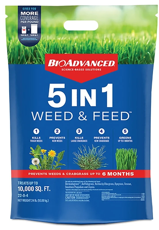 5-In-1 Lawn Fertilizer Weed & Feed, Covers 10,000 Sq. Ft.