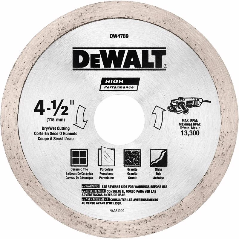 Dewalt Hp 4-1/2 Inch Diamond Continuous Rim Tile Blade