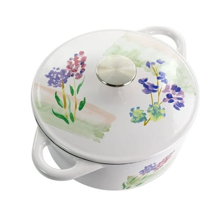 Gibson Elite Lavender Cottage 2.7 Quart Cast Iron Enamel Dutch Oven With Lid, White