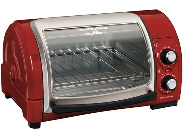 Hamilton Beach 31337 Easy Reach 4-slice Toaster Oven With Roll-top Door - Red
