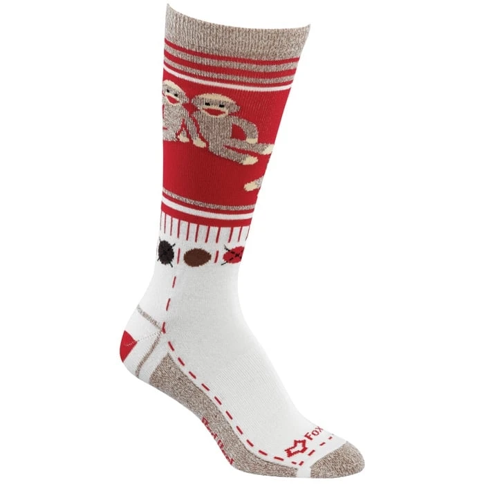 Fox River Monkey Friends Merino Wool Crew Socks, Red, Medium Size
