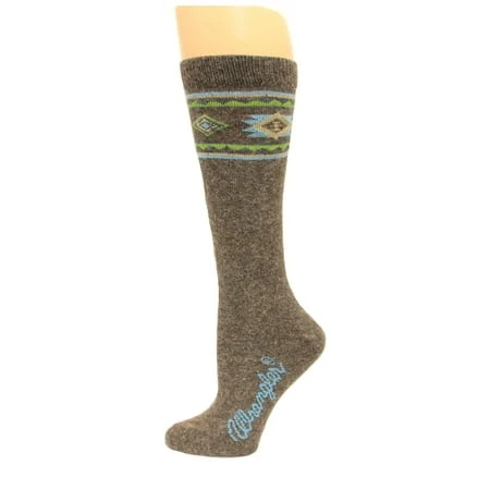 Wrangler Ladies Angora Aztec Knee High Socks, Brown, Medium (w 6-9), 1 Pair