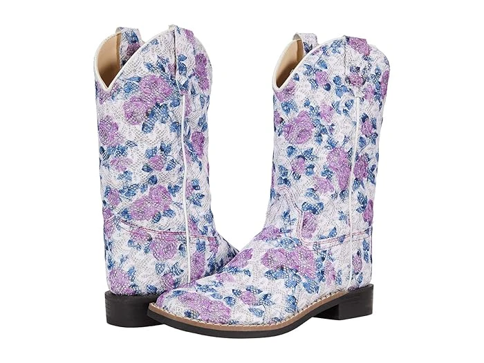 Old West Children's Leatherette Broad Square Toe Boots With Floral Design