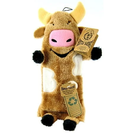 Kyjen Plush Puppies Water Bottle Buddies Cow Dog Toy, Medium, Brown