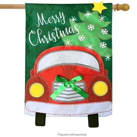 Christmas Truck Applique House Flag Holiday 28" X 40" Briarwood Lane