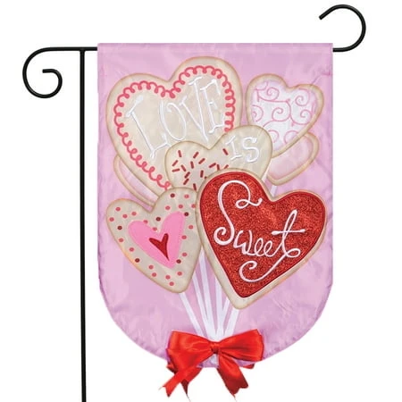 Cookie Bouquet Double Applique Garden Flag Hearts Love 12.5" X 18"
