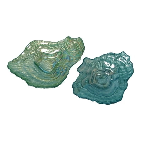Glass Blue And Green Oyster Shell Shaped Dishes Set Of 2 Coastal Tableware