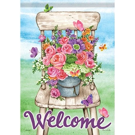 Carson Garden Flag - Vintage Flower Chair, 12.5" X 18" Premium Dura Soft Fabric