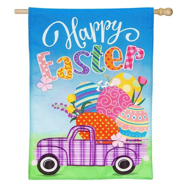 Happy Easter Plaid Truck Garden Flag, Multicolor, Decorative Outdoor Flag