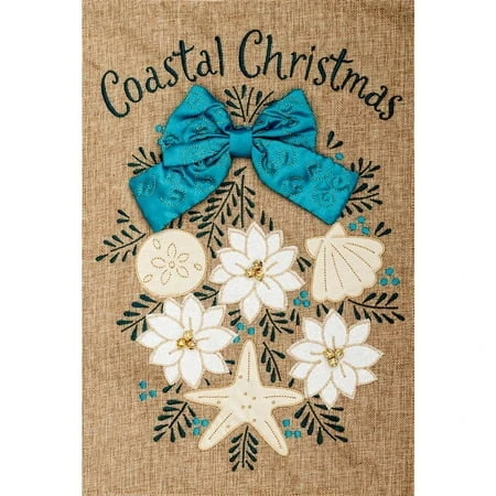 Custom Decor Burlap Garden Flag - Coastal Christmas Design