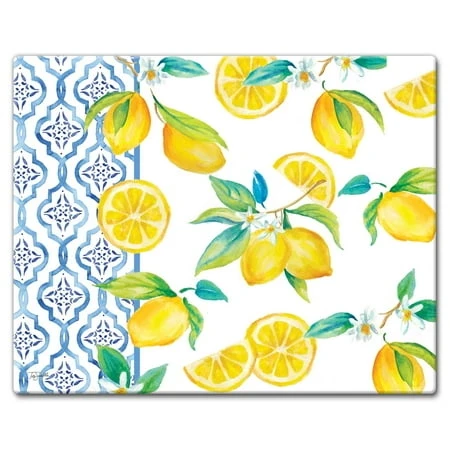 Counterart Lovely Lemons Tempered Glass Counter Saver Cutting Board 15 X 12 Inches