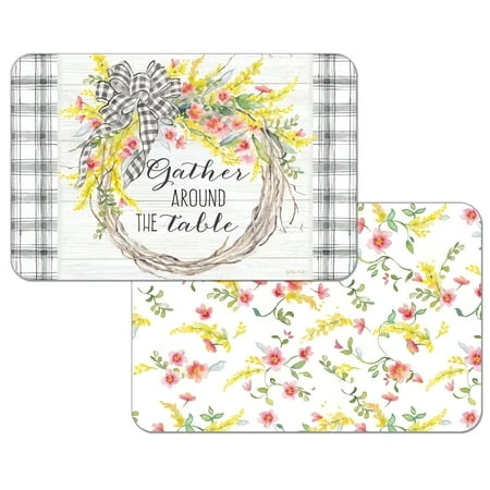 Counterart Spring Gingham Wreath Reversible Rectangular Placemat Set Of 4