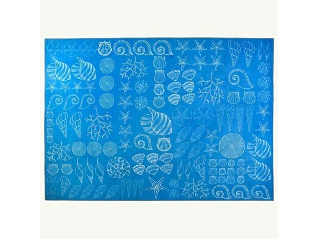 5' X 7' Blue And White Rectangular Shell Seekers Polyester Indoor Area Throw Rug