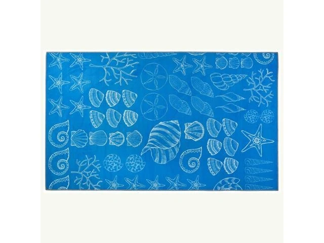 3' X 5' Blue And White Rectangular Shell Seekers Polyester Indoor Area Throw Rug