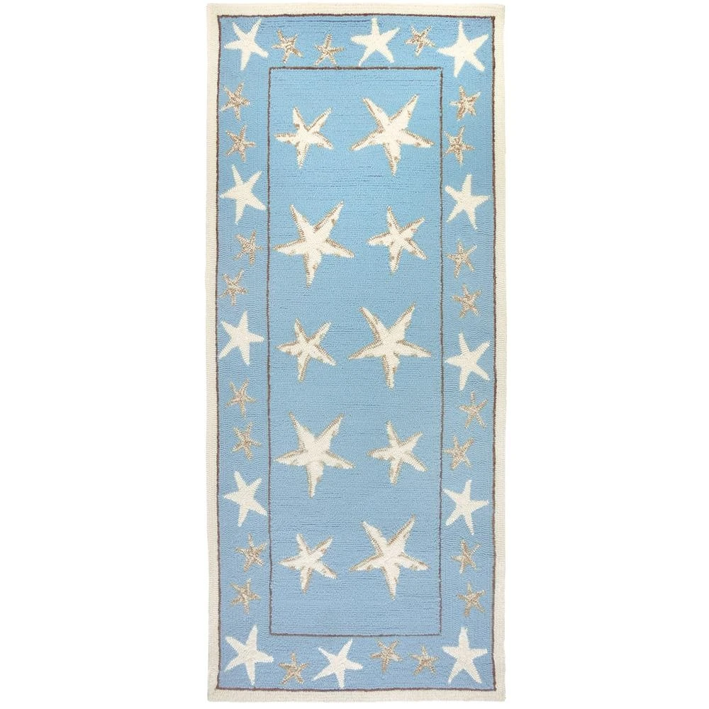 Homefires Starfish Scatter Blue 2 Ft. X 5 Ft. Indoor/outdoor Runner Rug