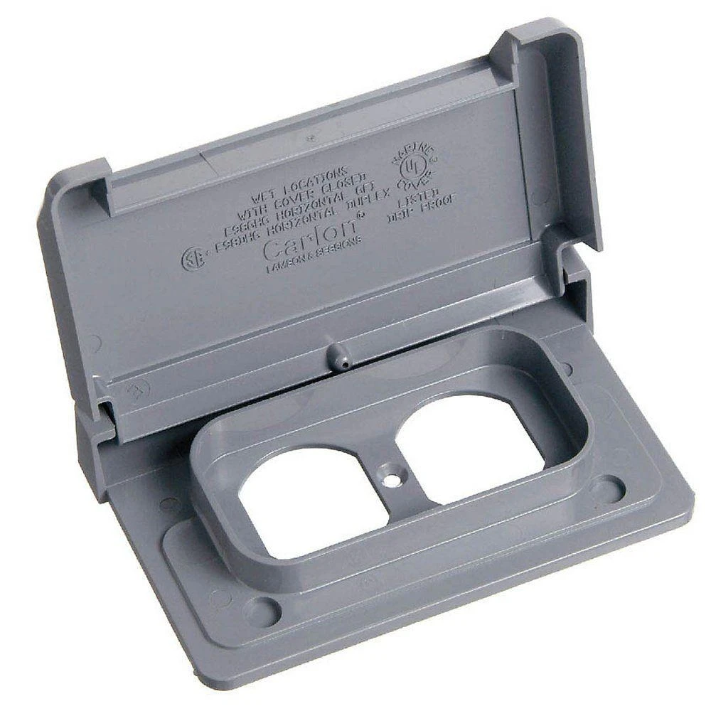 Carlon 1-gang Weatherproof Horizontal Duplex Cover, Gray, Model E98dhgn-car, Case Of 10