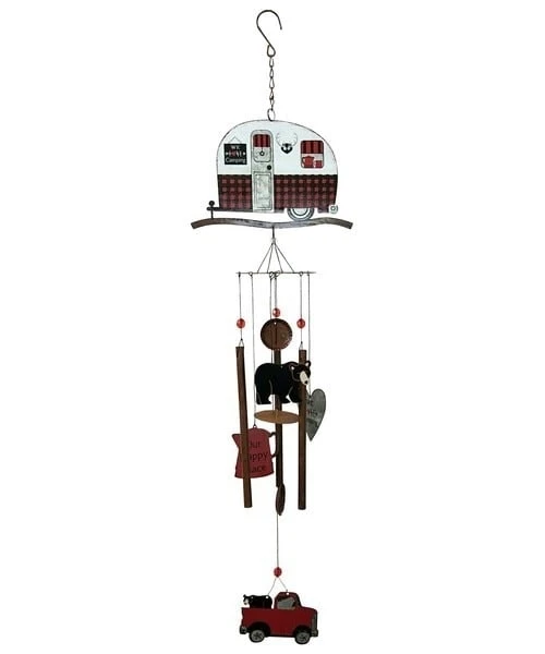 Sv93307 We Love Camping Plaid Camper Wind Chime