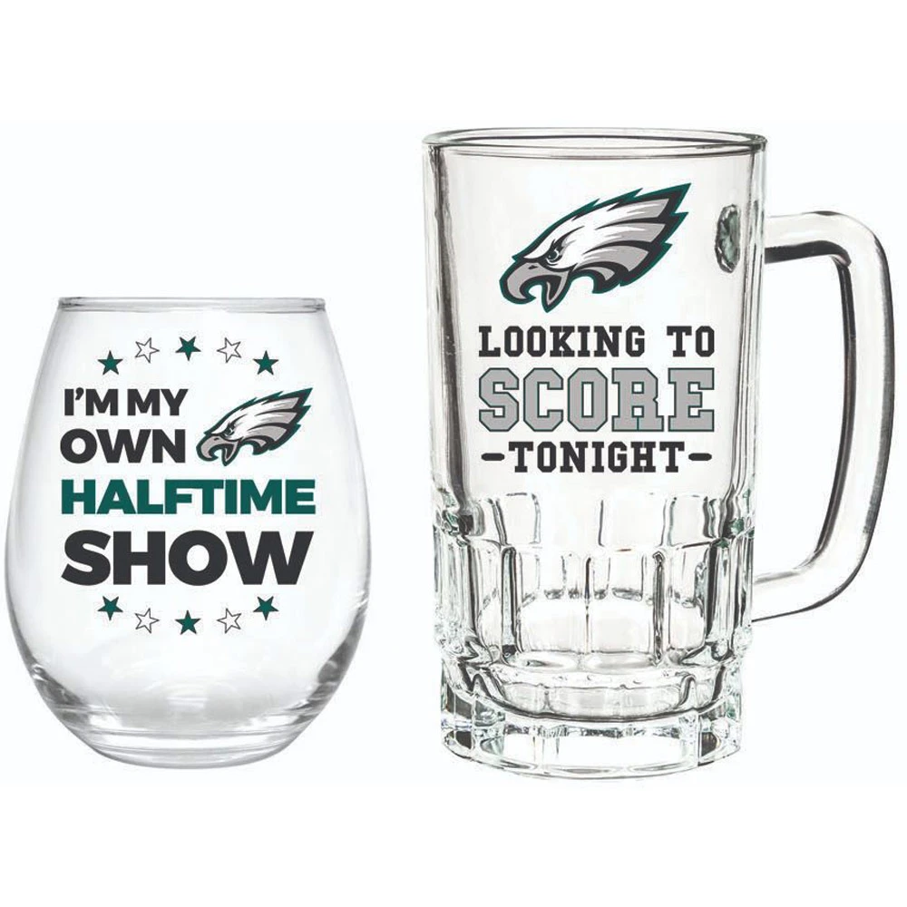Philadelphia Eagles 17 Ounce Stemless Wine Glass And 16 Ounce Mug Gift Set
