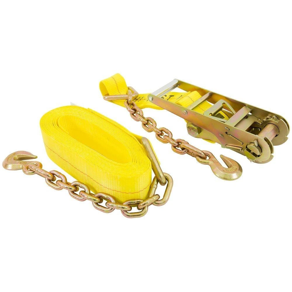 30 Ft. X 3 In. Ratchet Tie-down With Chain Ends And Grab Hook, 5,000 Lbs. Capacity