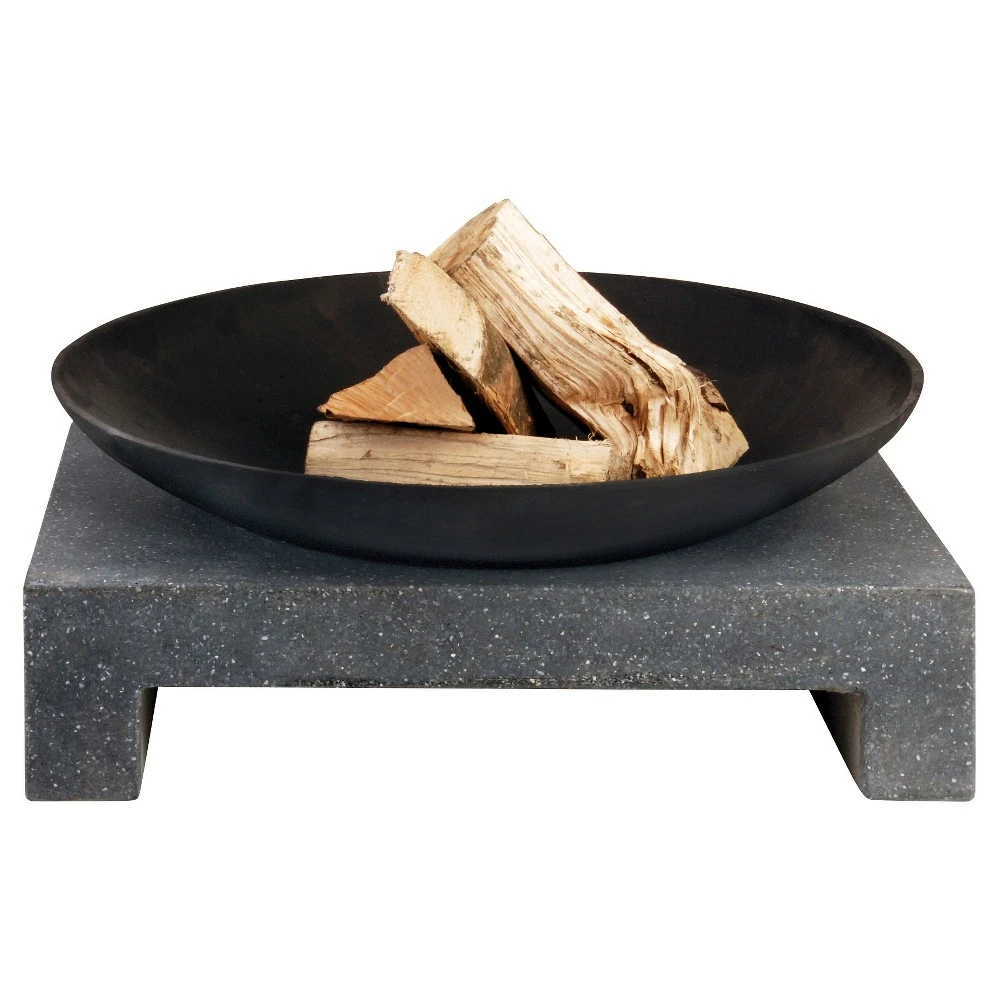 Esschert Design Outdoor Black Cast Iron Fire Bowl With Granito Base