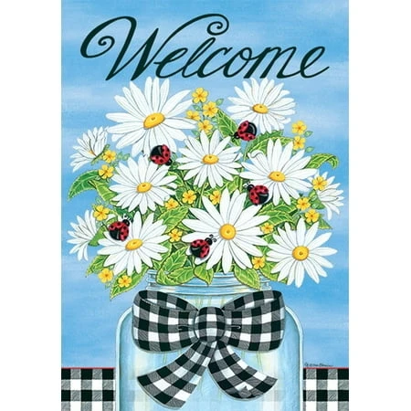 Custom Decor Daisies & Ladybugs Welcome Garden Flag 12 X 18 Inches Double Sided