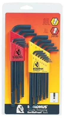 Bondhus 22-piece Ball End Hex Key Set, Sae/metric, 0.05-3/8 Inches, 1.5-10 Mm