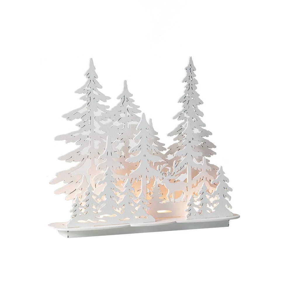 Sullivans White Wood Led Tree And Deer Mantel Scene Decoration