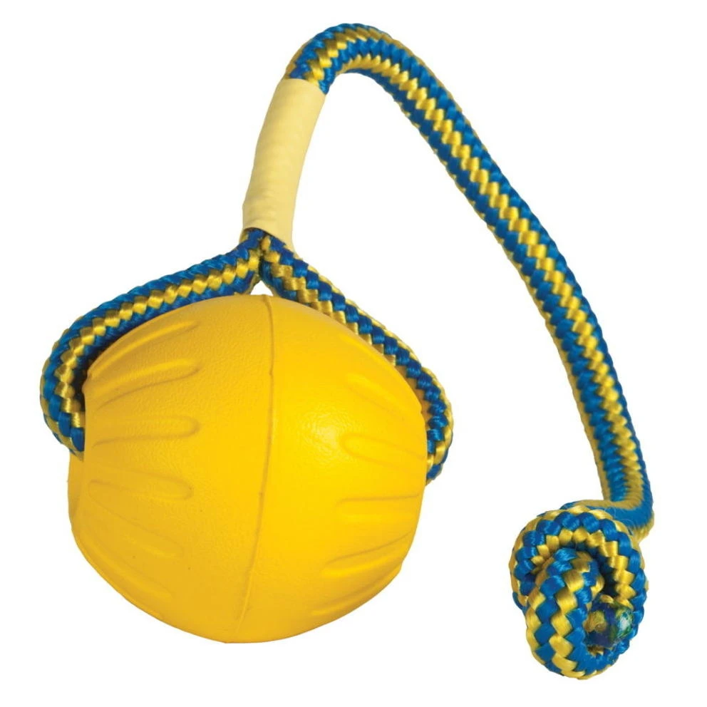 Starmark Swing & Fling Durafoam Fetch Ball On Rope Medium Yellow Dog Toy