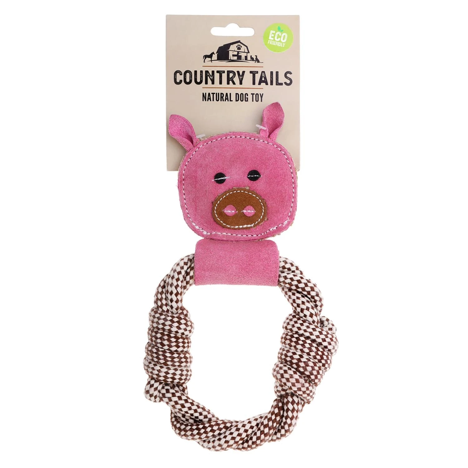 Country Tails Pink Leather Pig Rope Tug Dog Toy Medium 1 Piece