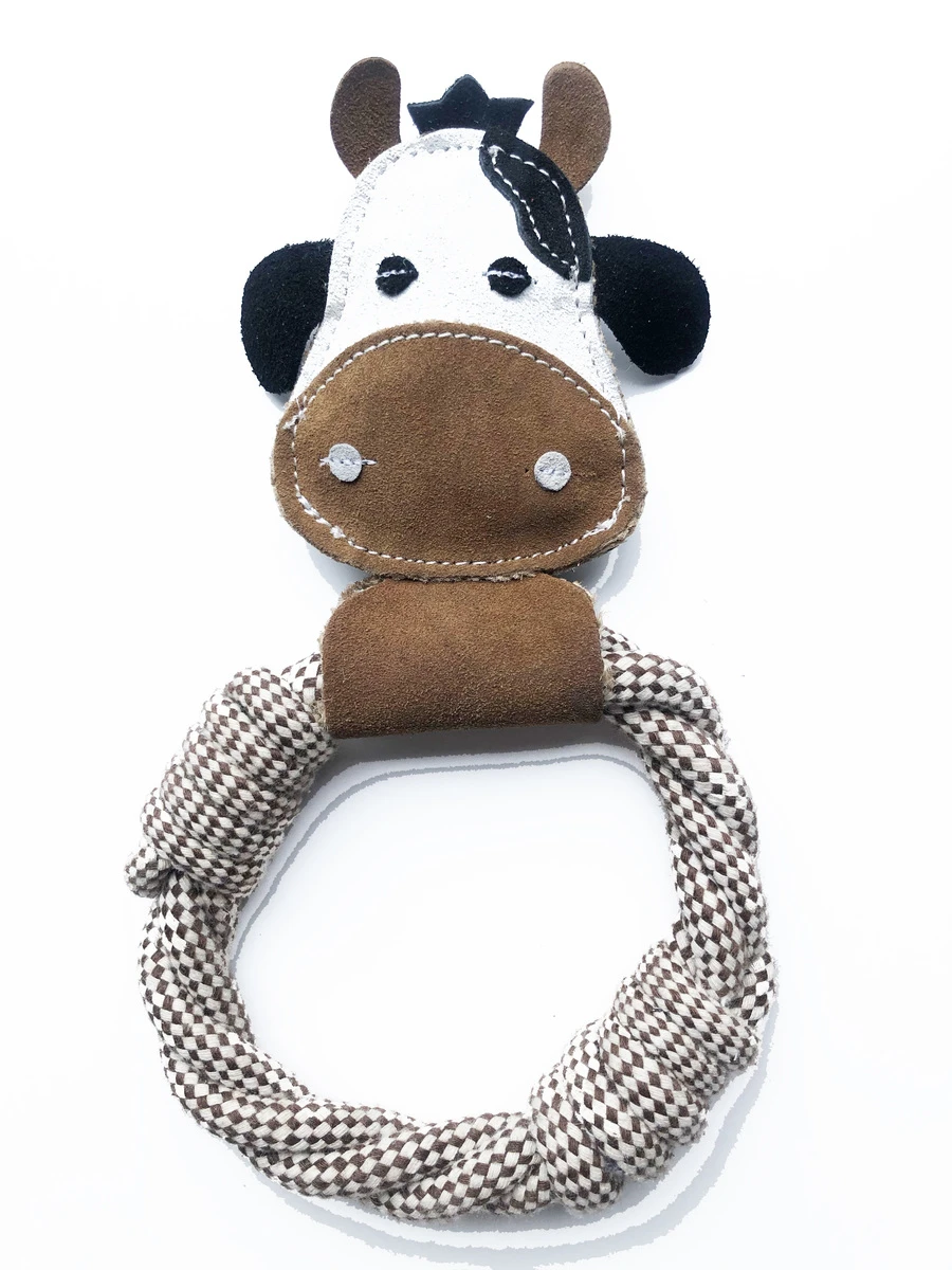 Country Tails Multicolored Leather Cow Rope Dog Tug Toy Medium 1 Piece