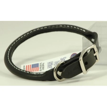 Auburn Leather Rolled Round Dog Collar 20-22 Black
