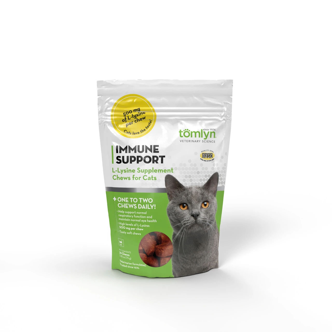 Tomlyn L-lysine Immune Support Chews For Cats, Smokey Fish Flavor, 30 Soft Chews