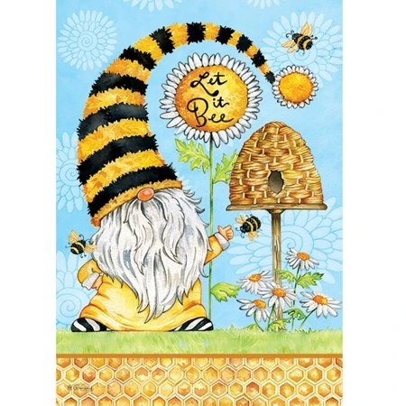 Home & Garden Gnome And Bees Garden Flag Polyester Hive Daisy Sunflower 4552fm