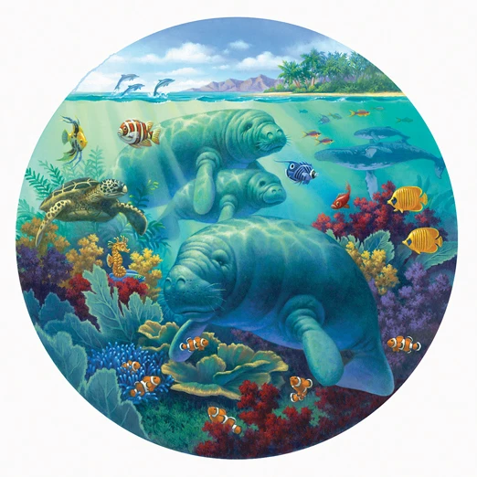 Sunsout Inc Manatee Beach 500 Piece Round Jigsaw Puzzle