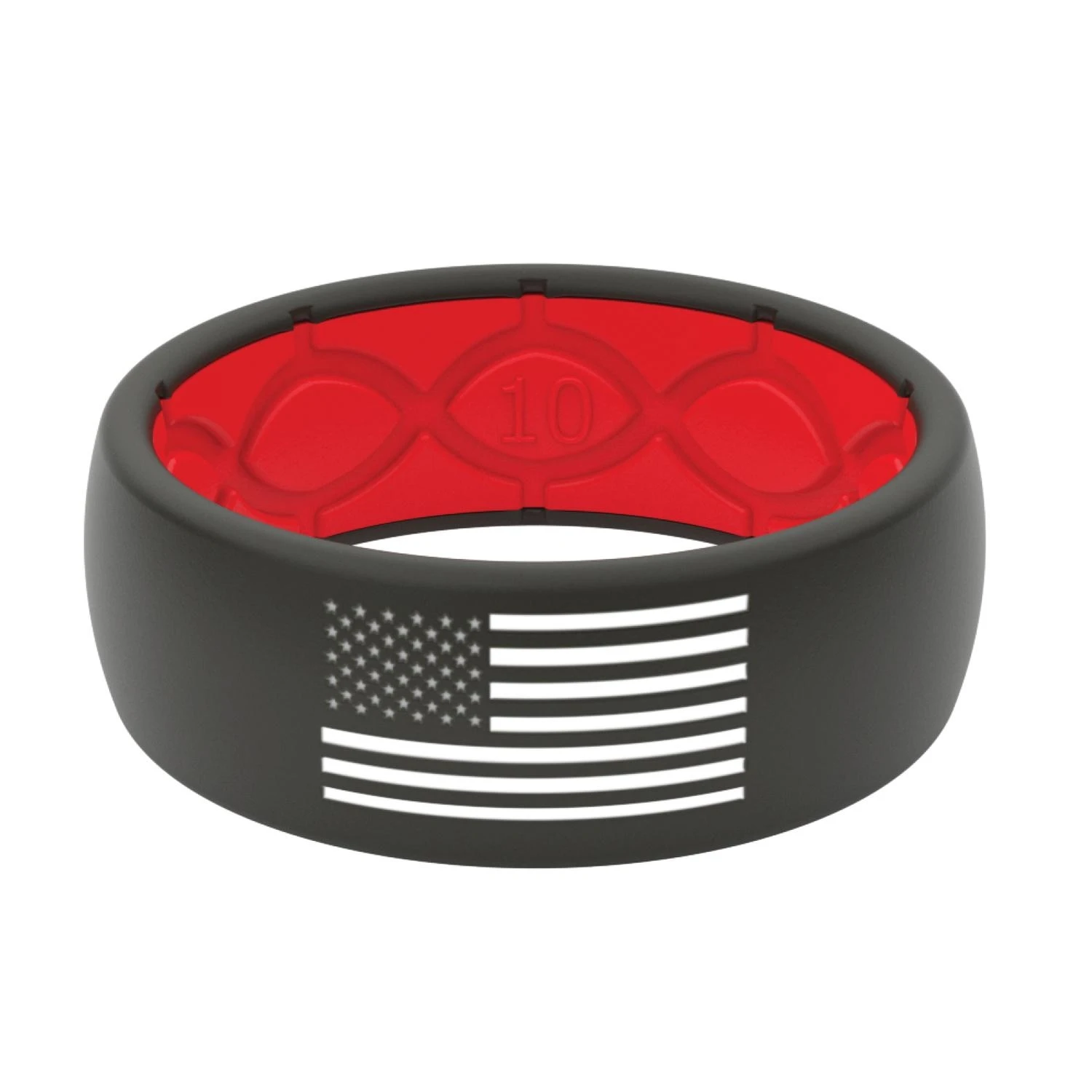 Groove Life Unisex Round Black Silicone Wedding Band With Raspberry Red Interior